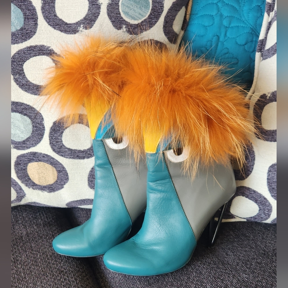 Authentic Fendi Monster Fur Ankle Boots Sz 38 US 7.5